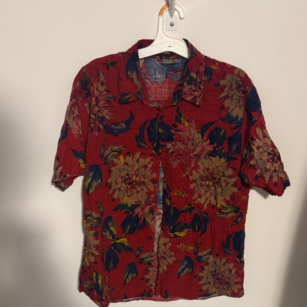 Floral Red Casual Button Down Shirt